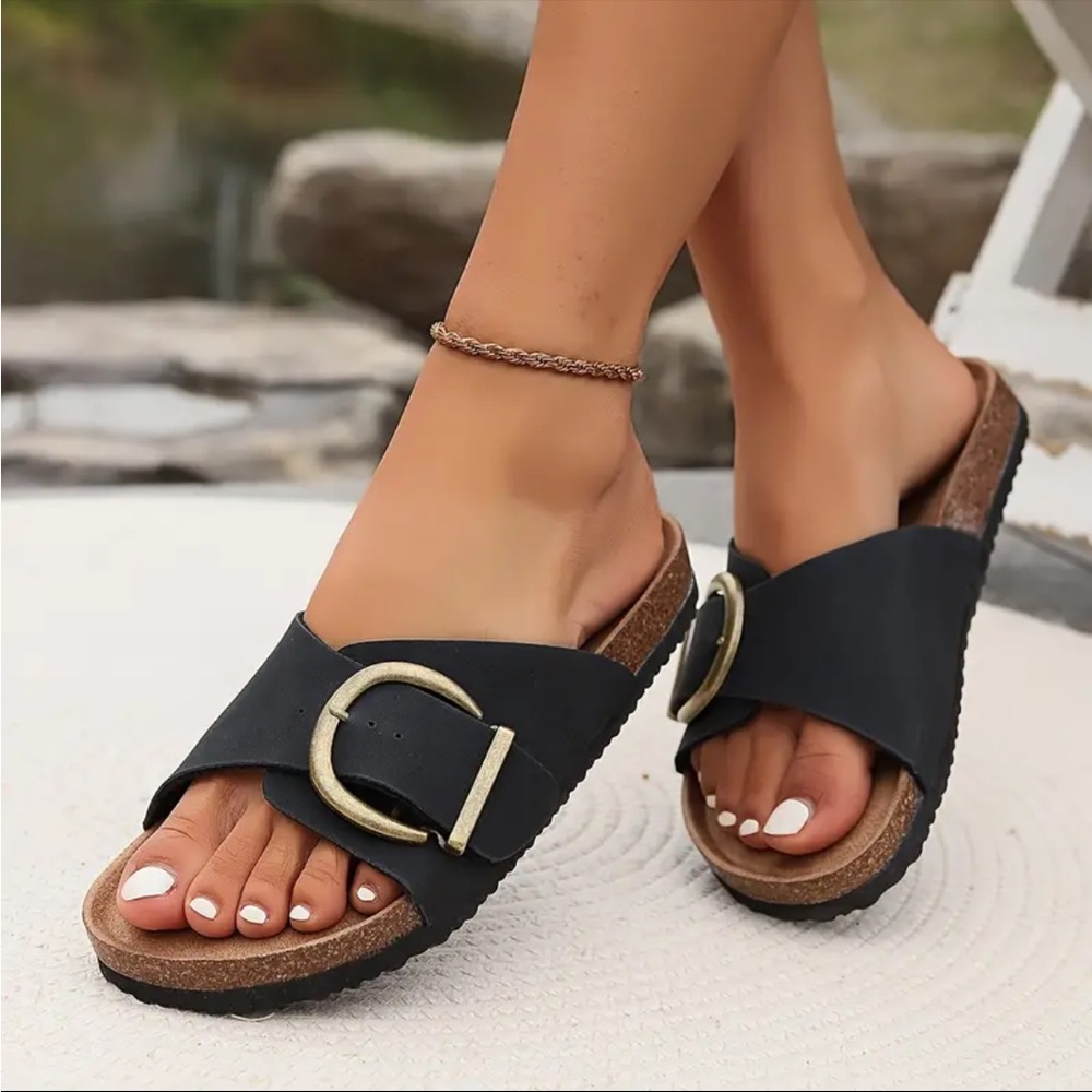 New, faux leather buckle straps sandals